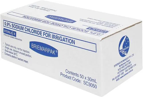 Briemarpak Sodium Chloride (Saline) 0.9% Irrigation Sachets 30ml Box 75
