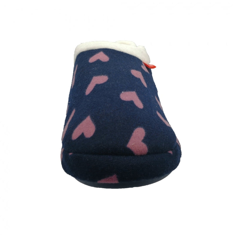 Archline Slippers - Closed (Orthotic Slippers) Navy With Hearts
